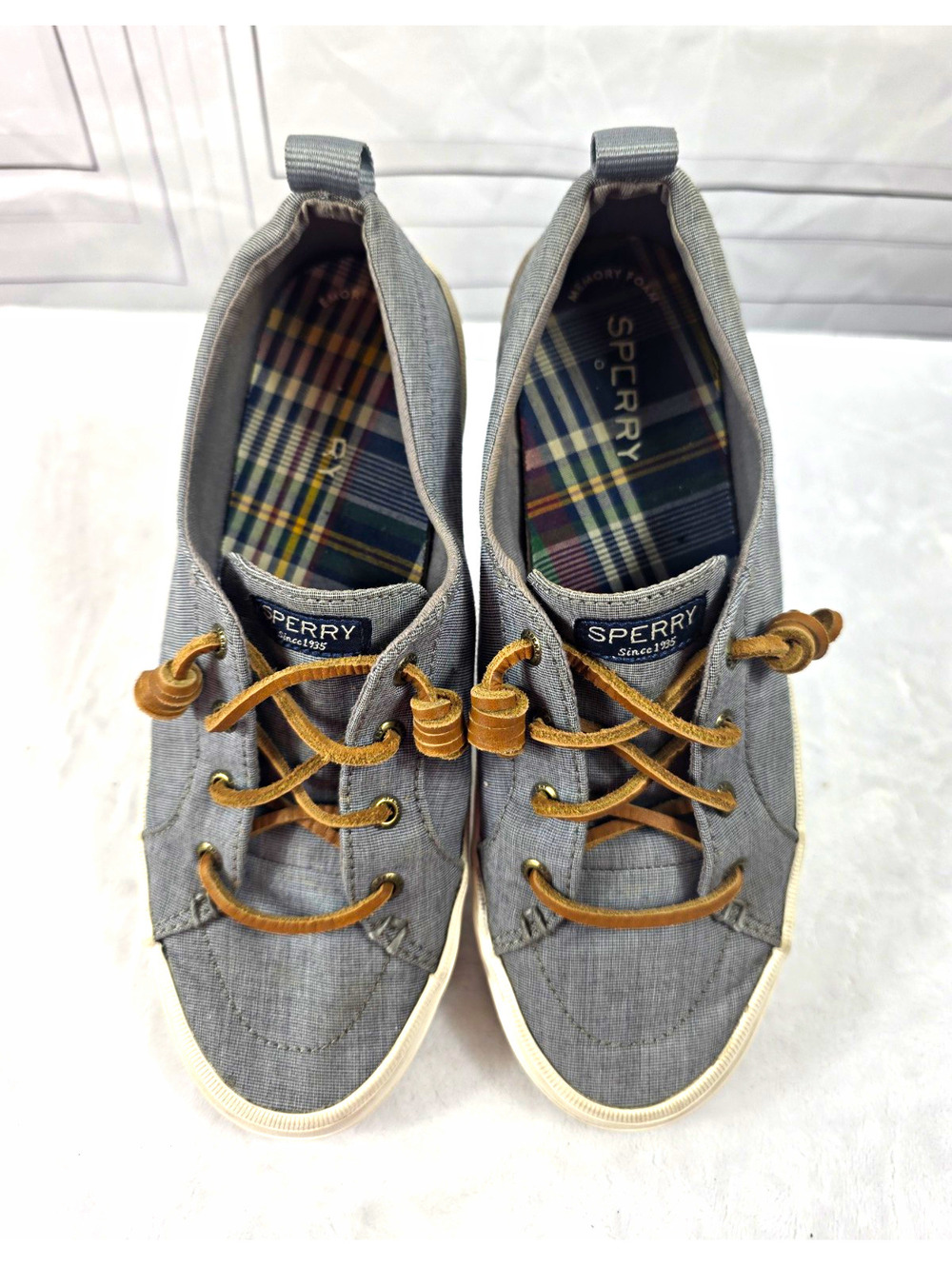 Sperry Gray Canvas Memory Foam Lace-Up Low Top Sneakers Womens US 8 EU 39